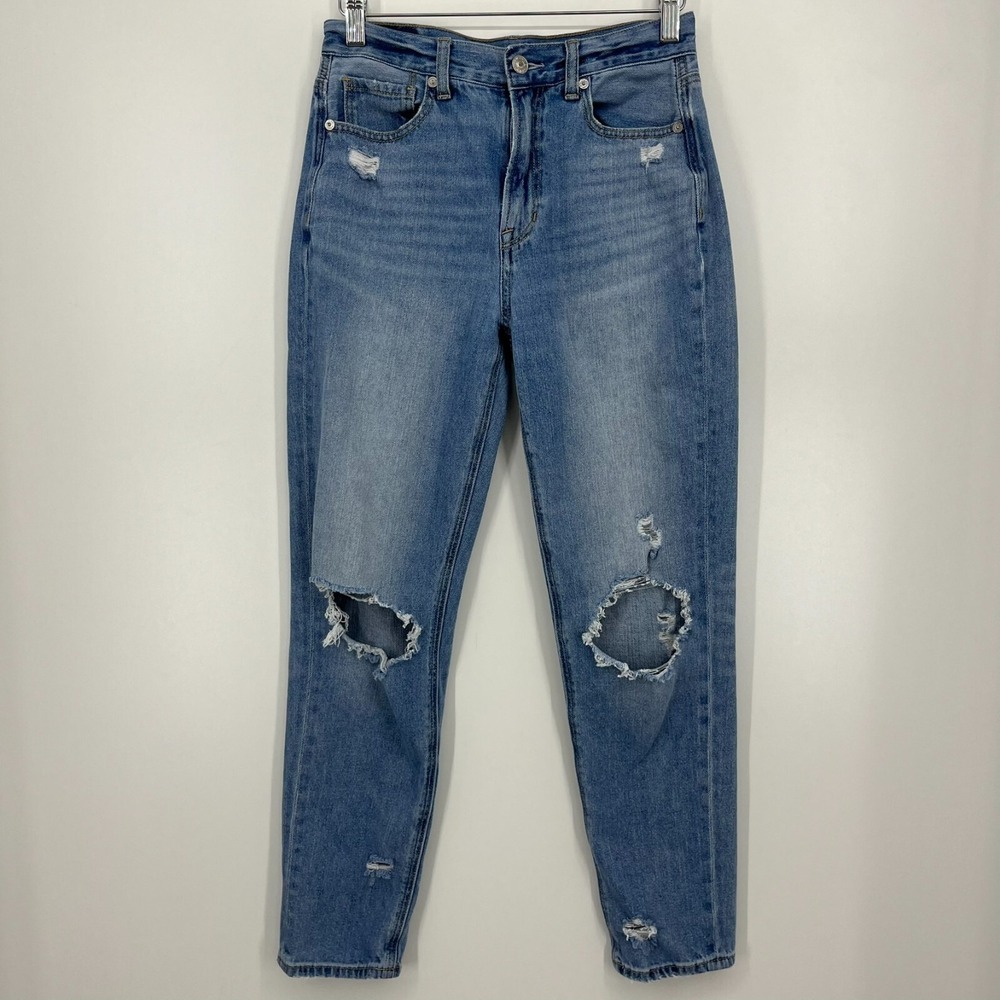American Eagle Jeans Women's‎ 2 Blue Mom High Rise Distressed Cotton